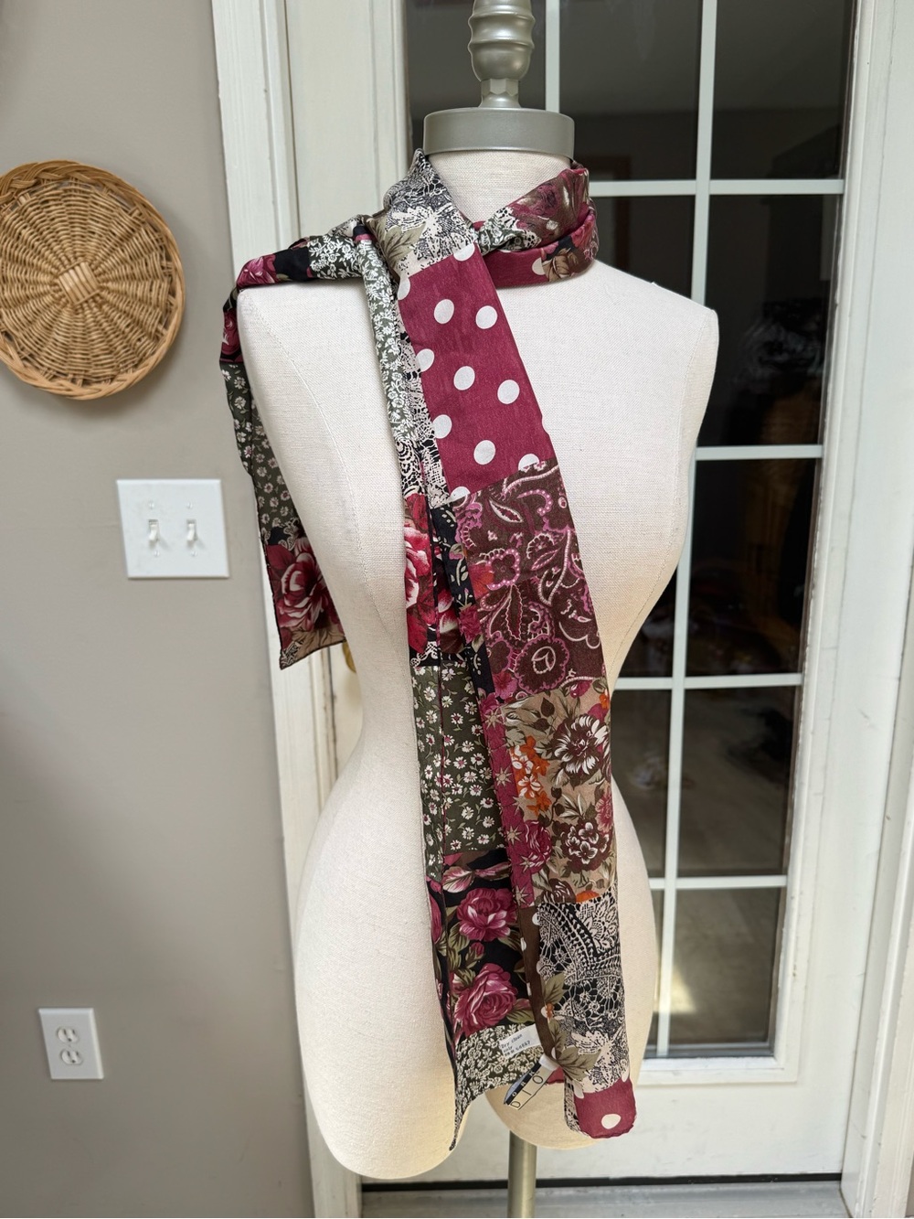 Vintage 100% Silk New York Studio Patchwork Scarf Floral Paisley Rectangle